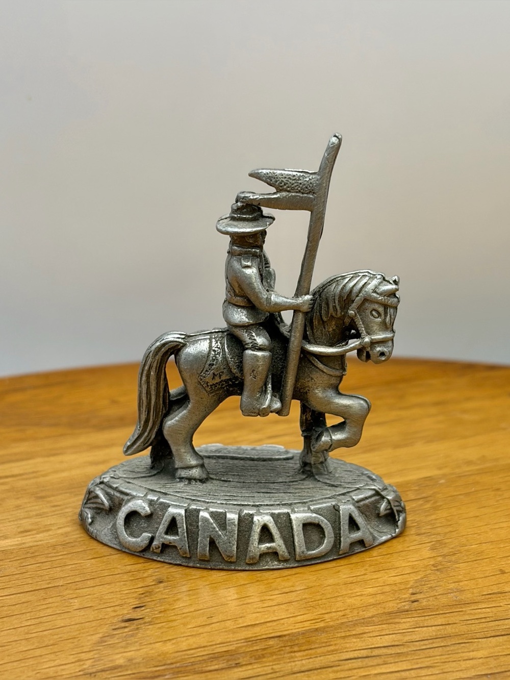 Vintage Pewter Mounted Horse Rider Figurine - Canada Collectible Trinket Rare